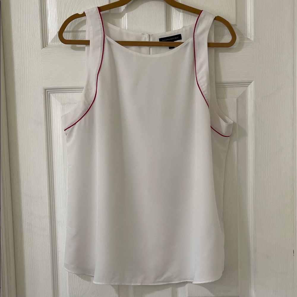 Banana Republic White Sleeveless Blouse with red trim XL